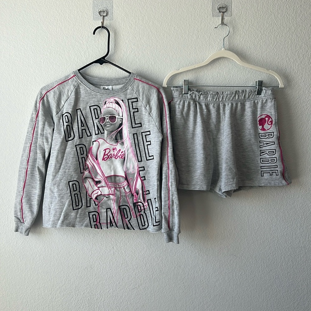 Barbie Gray and Pink Girls Matching Sweatshirt & Shorts Set
